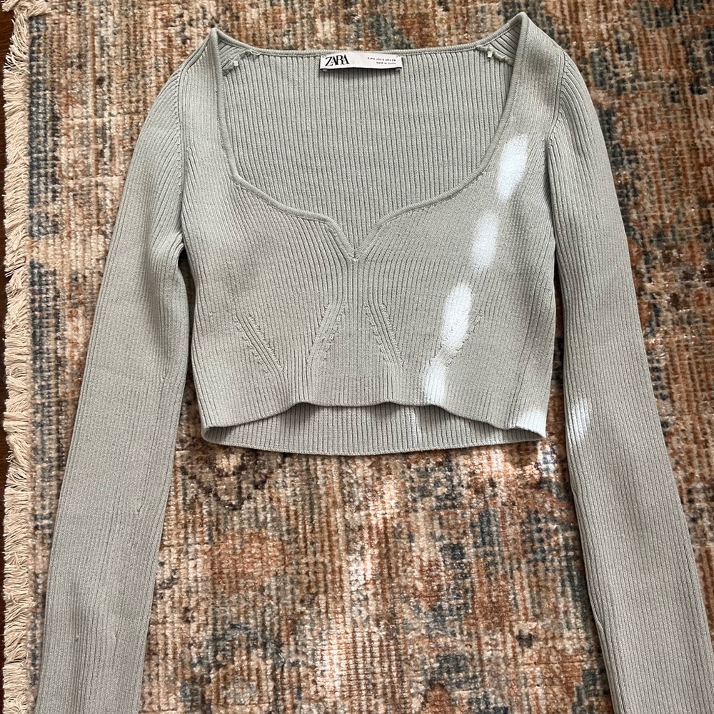 Zara Women's Ribbed Knit Top - Gray:blueish